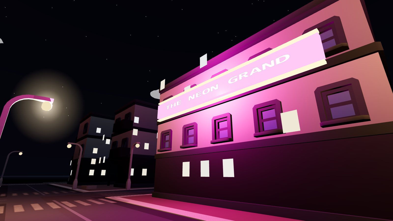 The Neon Grand casino glowing over Neon Row